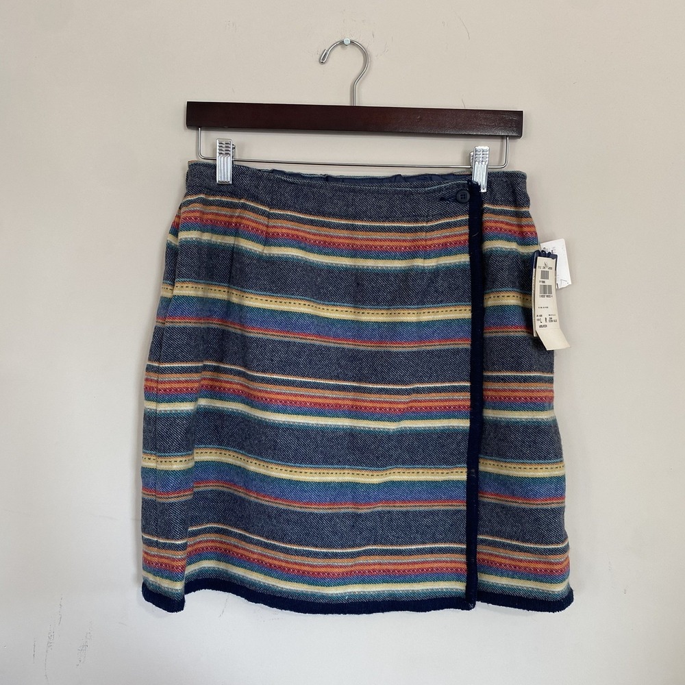 VNTG Y2K Original Tag Woolrich Womens Wool/Nylon Striped Wrap Mini Skirt SIZE Lg